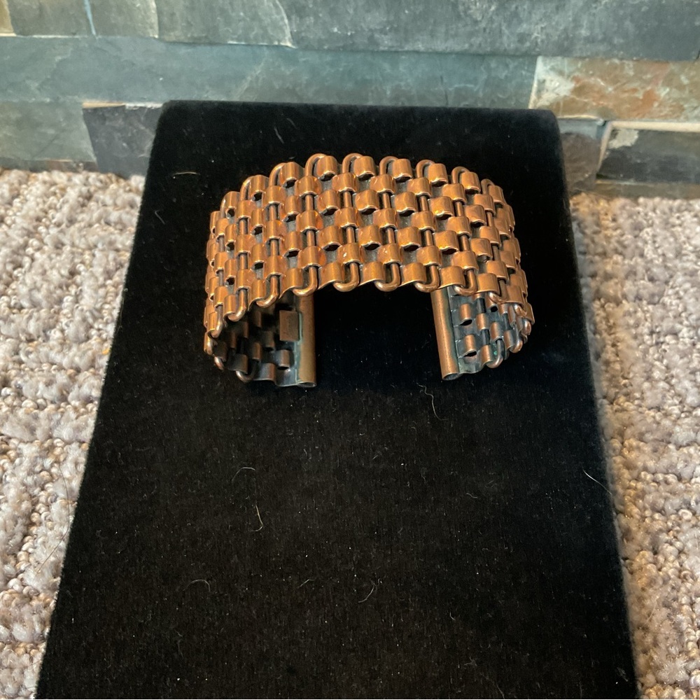 Vintage RENOIR Basket Weave Copper Cuff Bracelet